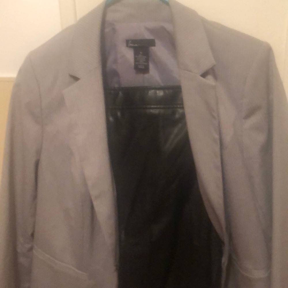 Grey stripped Blazer and Rod & Ali faux  skirt